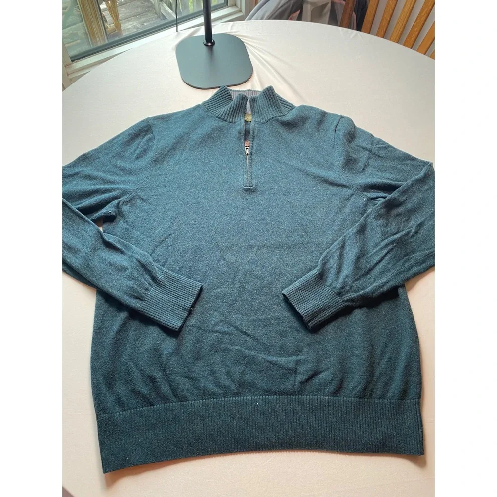 Eddie Bauer Mens Teal Blue Cotton Cashmere Quarter Zip Sweater LT 14003804
